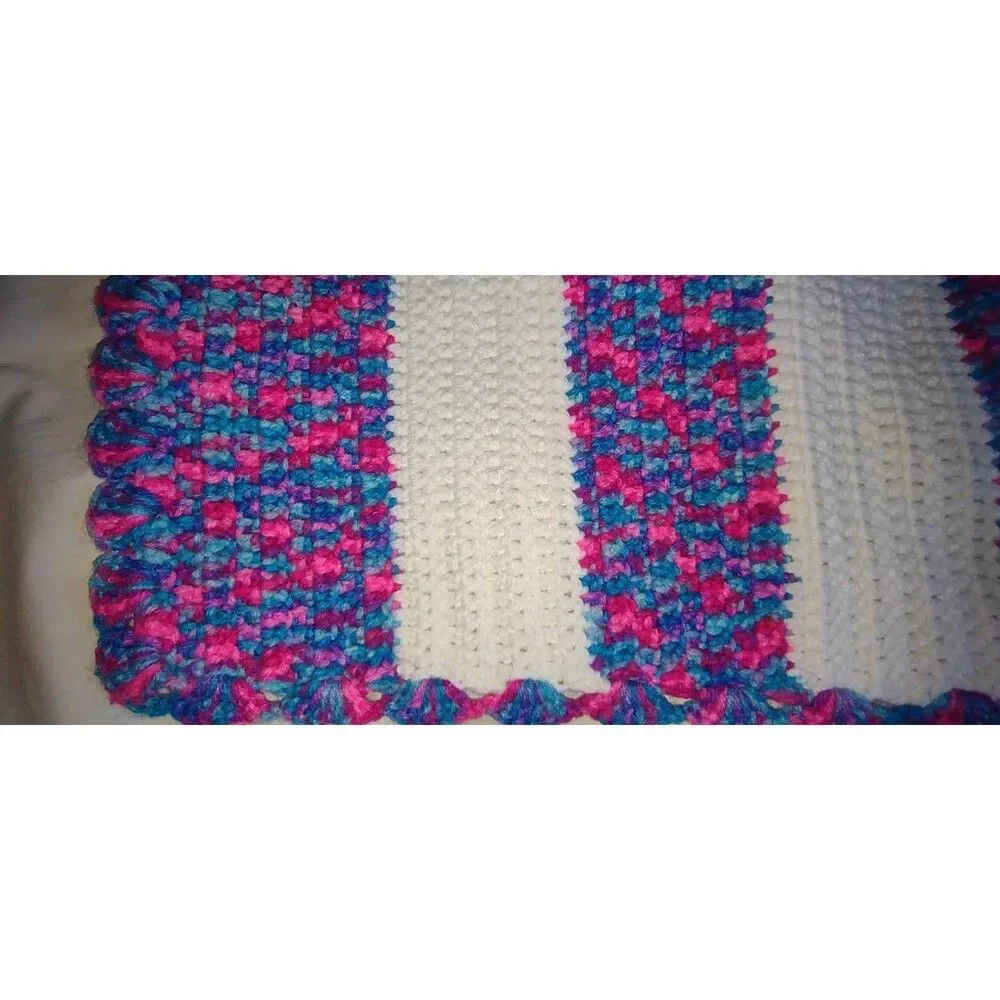 (2) Vintage Hand Crocheted Table Runners Scarves Variegated Purple Blue Pink